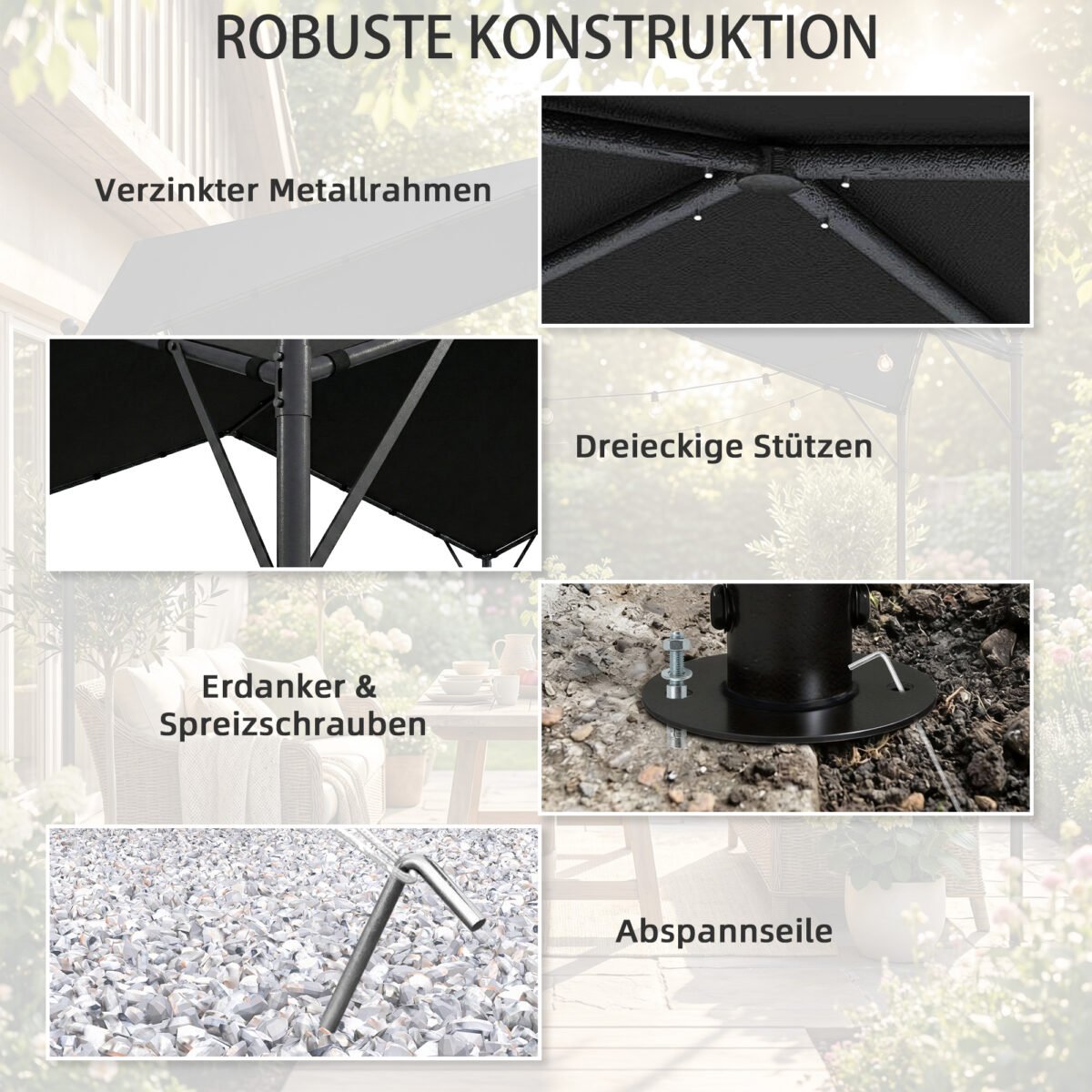 Pergola 3x3m su nuožulniu stogu atspari oro sąlygoms – Paveikslėlis 5