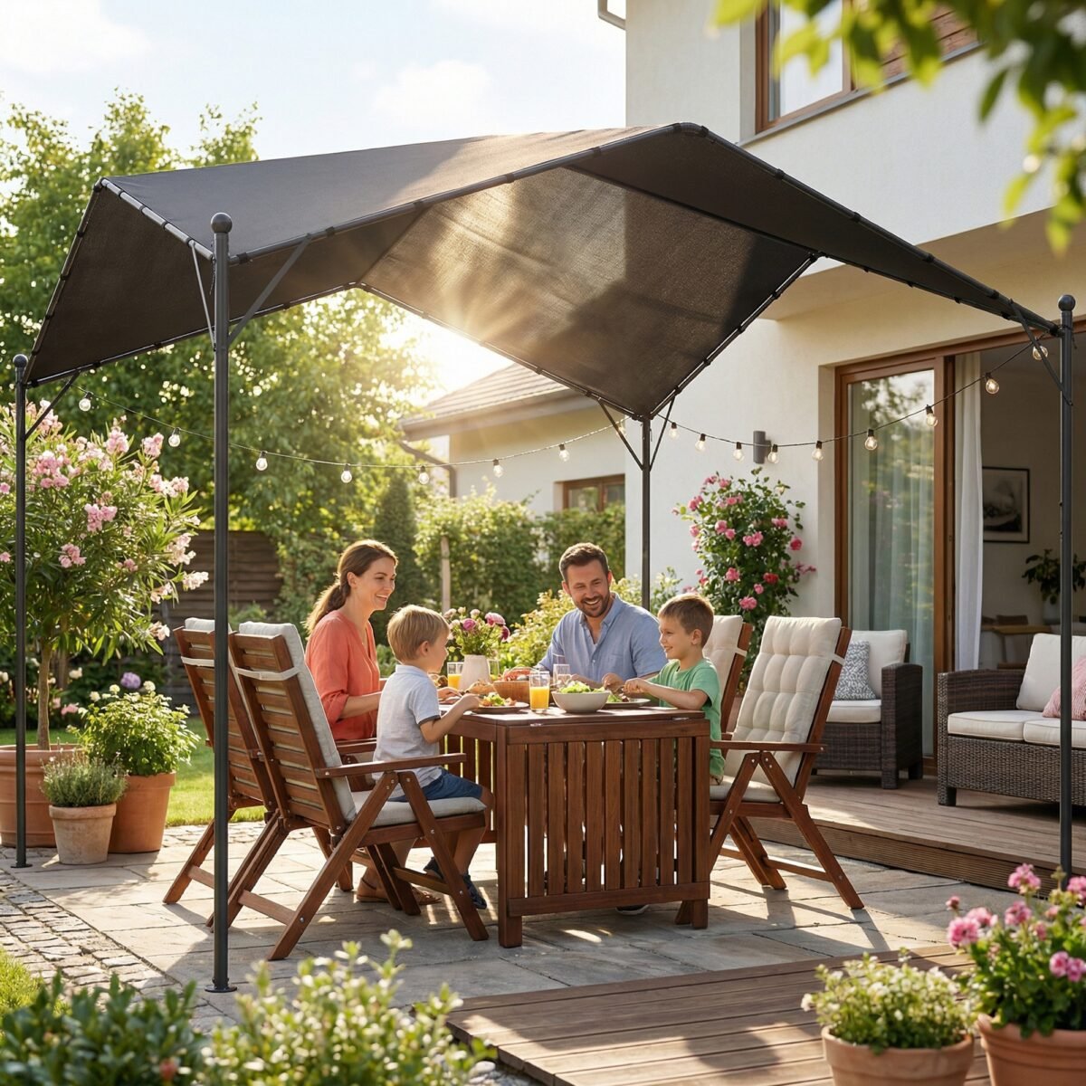 Pergola 3x3m su nuožulniu stogu atspari oro sąlygoms – Paveikslėlis 7