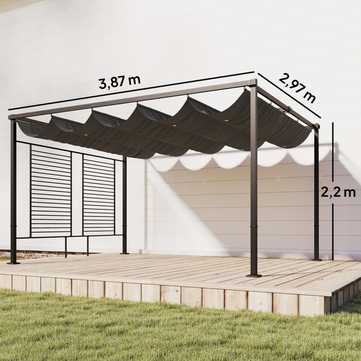 Pergola su įtraukiamu stogu ir 2 privatumo sienelėmis – Paveikslėlis 3