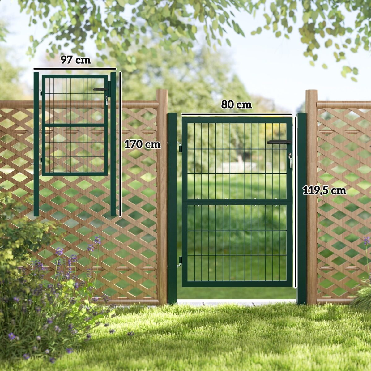 Plieniniai sodo vartai su užraktu ir 3 raktais 97x170 cm – Paveikslėlis 3