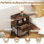 Pramoninio stiliaus naktinis staliukas su įkrovimo stotele (2 vnt.) (Rustikinė ruda) – Paveikslėlis 3