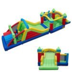 Pripučiama batutinė pilis su didele čiuožykla ir šokinėjimo zona (Daugiaspalvė)