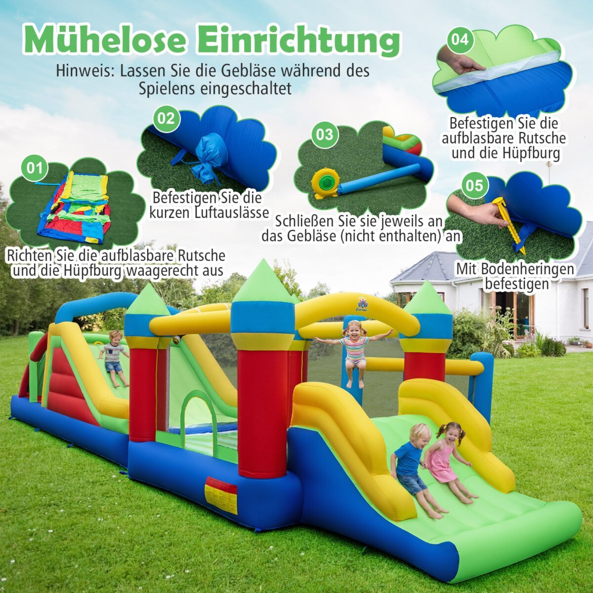 Pripučiama žaidimų pilis su didele čiuožykla ir šokinėjimo zona (Daugiaspalvė) – Paveikslėlis 4