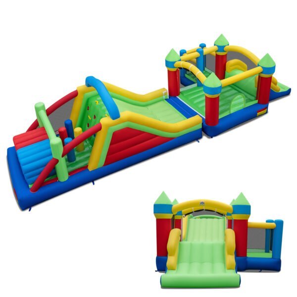 Pripučiama batutinė pilis su didele čiuožykla ir šokinėjimo zona (Daugiaspalvė)