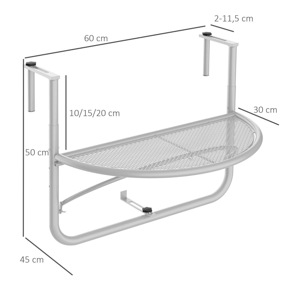 Pusapvalis pakabinamas staliukas balkonui reguliuojamo aukščio – Paveikslėlis 3
