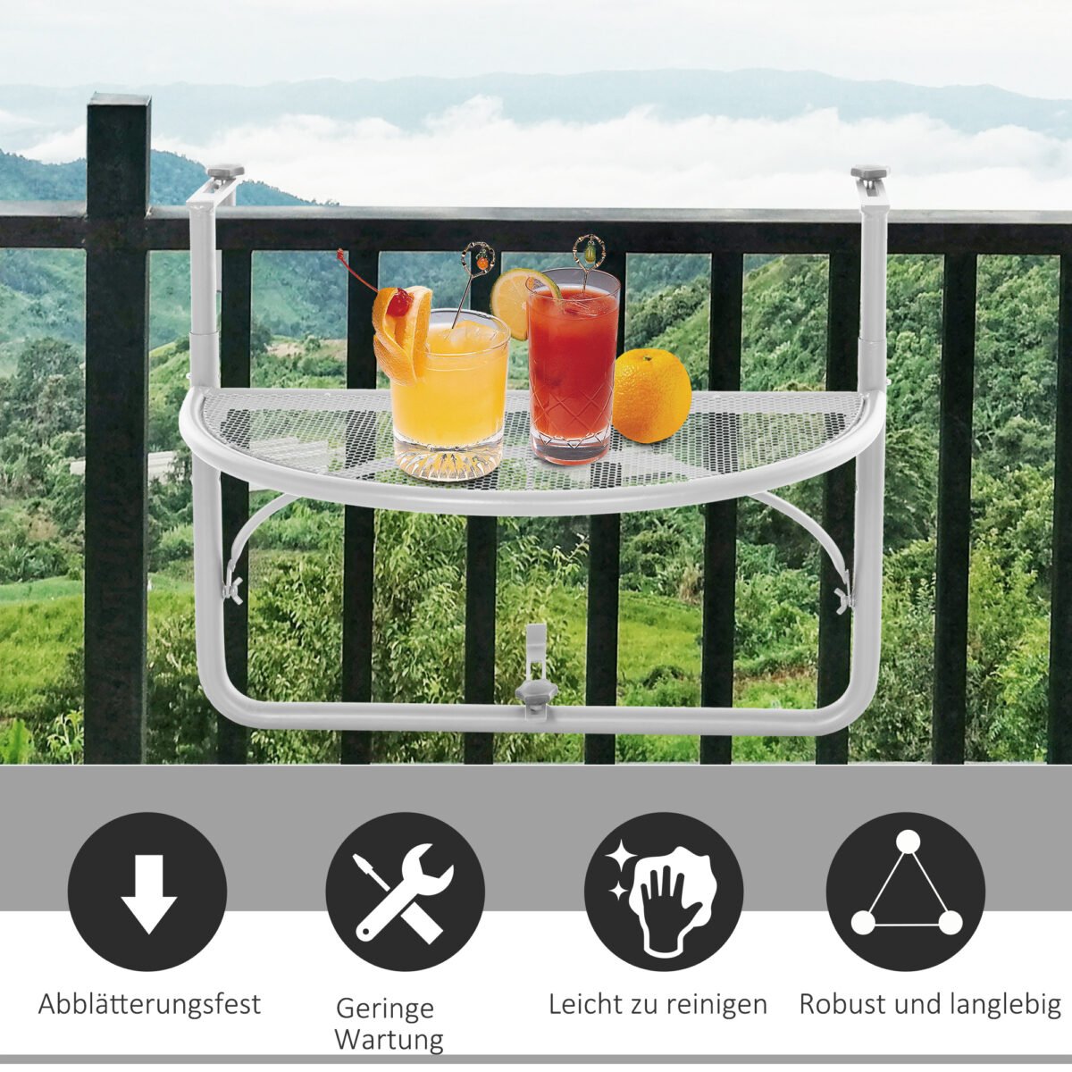 Pusapvalis pakabinamas staliukas balkonui reguliuojamo aukščio – Paveikslėlis 7