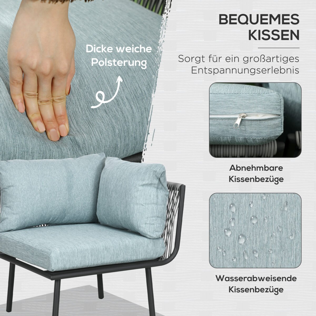 Rataninis 4 vietų lauko baldų komplektas su aliuminio rėmu – Paveikslėlis 5