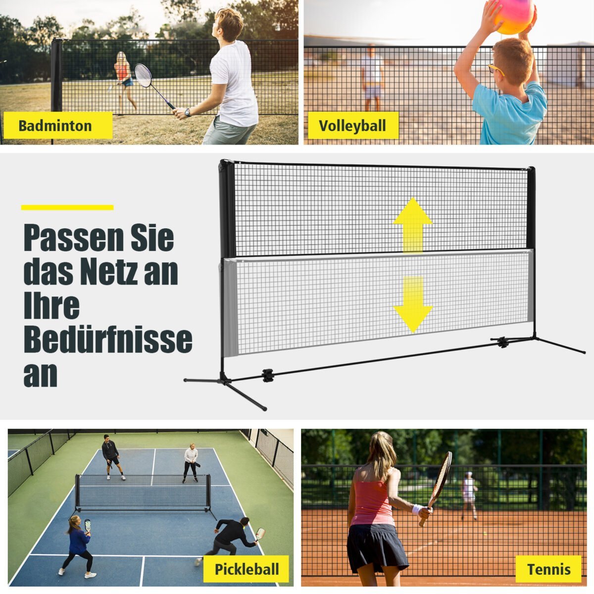Reguliuojamas badmintono tinklas su stovu skirtas lauko naudojimui (Juoda)