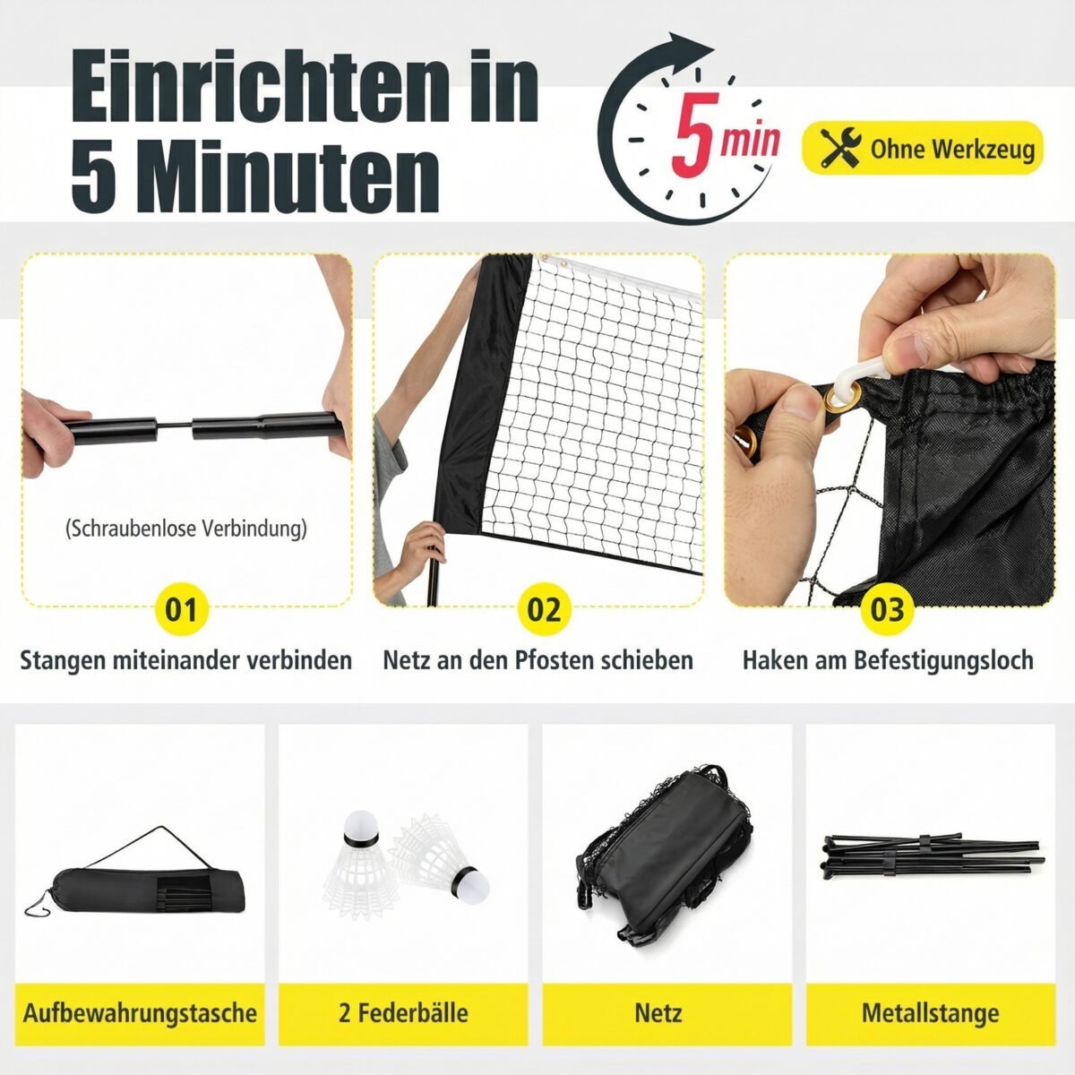 Reguliuojamas badmintono tinklas su stovu skirtas lauko naudojimui (Juoda) – Paveikslėlis 4