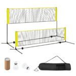 Reguliuojamo aukščio badmintono tinklas su stovu ir transportavimo krepšiu (Geltona)