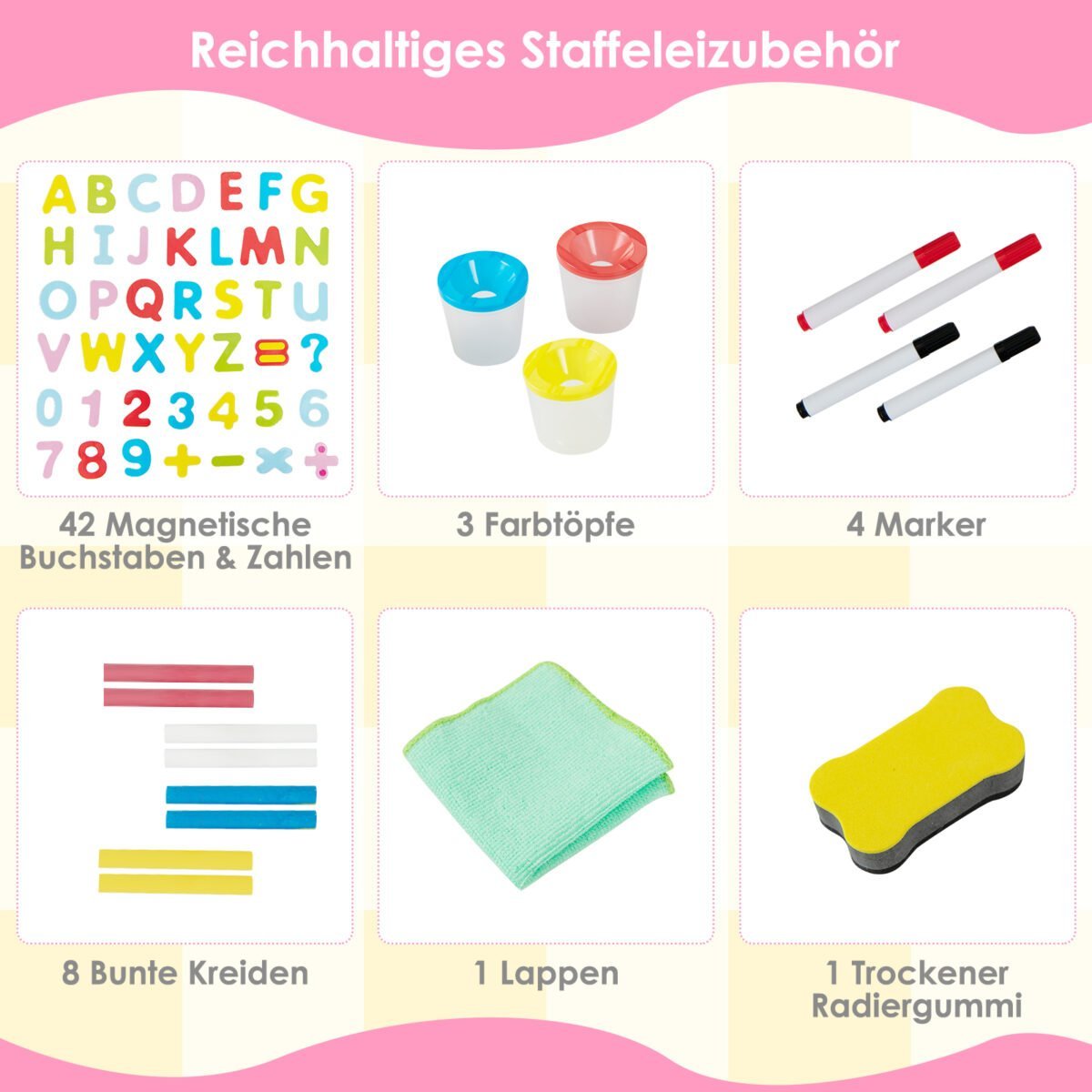 Reguliuojamo aukščio dvipusis molbertas vaikams su magnetine lenta (Natūrali) – Paveikslėlis 2