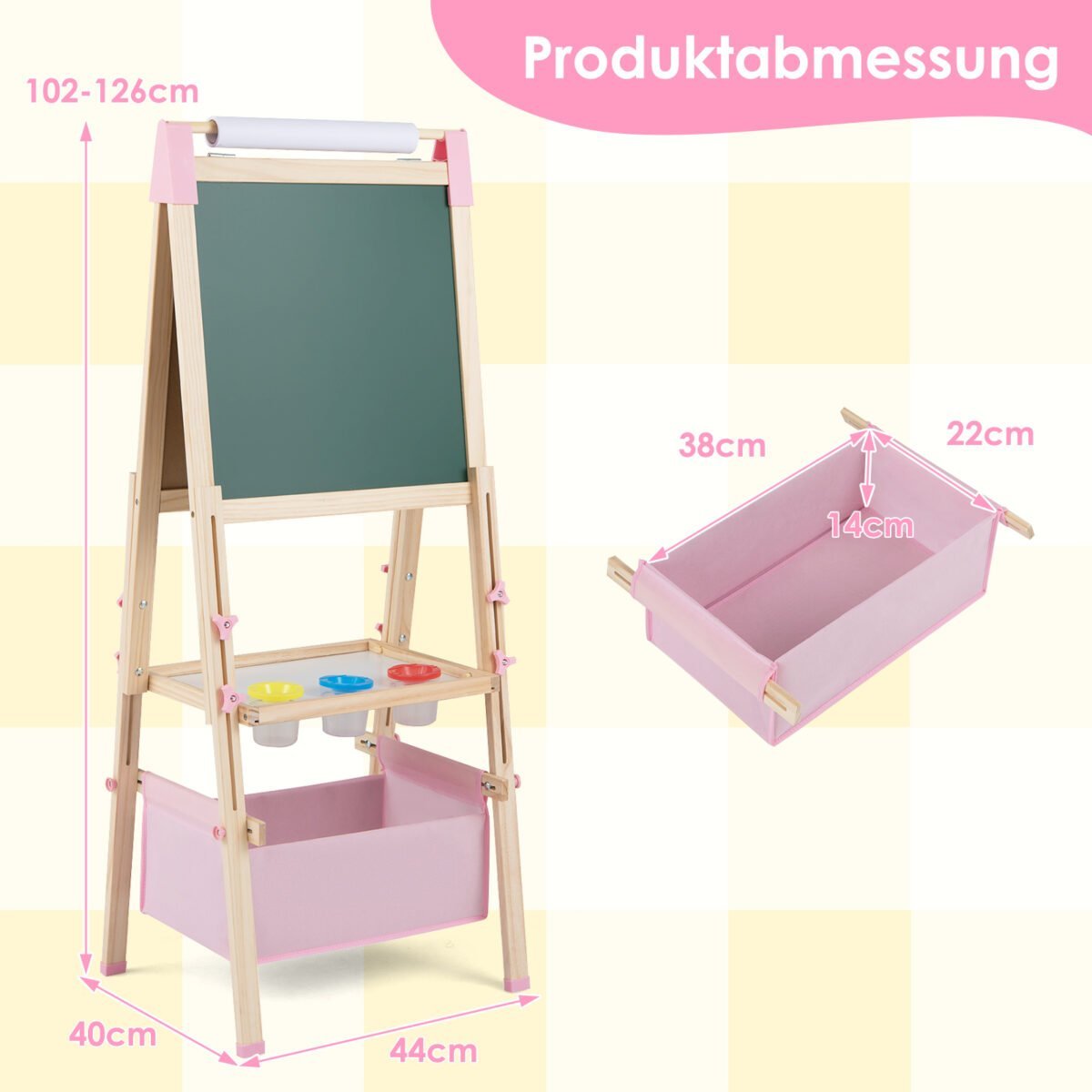 Reguliuojamo aukščio dvipusis molbertas vaikams su magnetine lenta (Natūrali) – Paveikslėlis 3