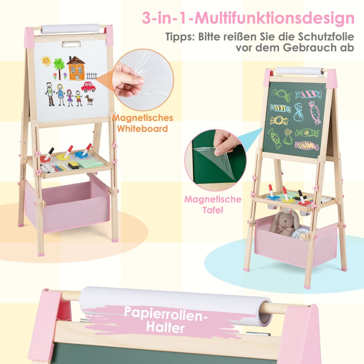 Reguliuojamo aukščio dvipusis molbertas vaikams su magnetine lenta (Natūrali) – Paveikslėlis 5