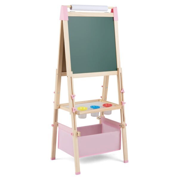 Reguliuojamo aukščio dvipusis molbertas vaikams su magnetinėmis lentomis (Natūrali)