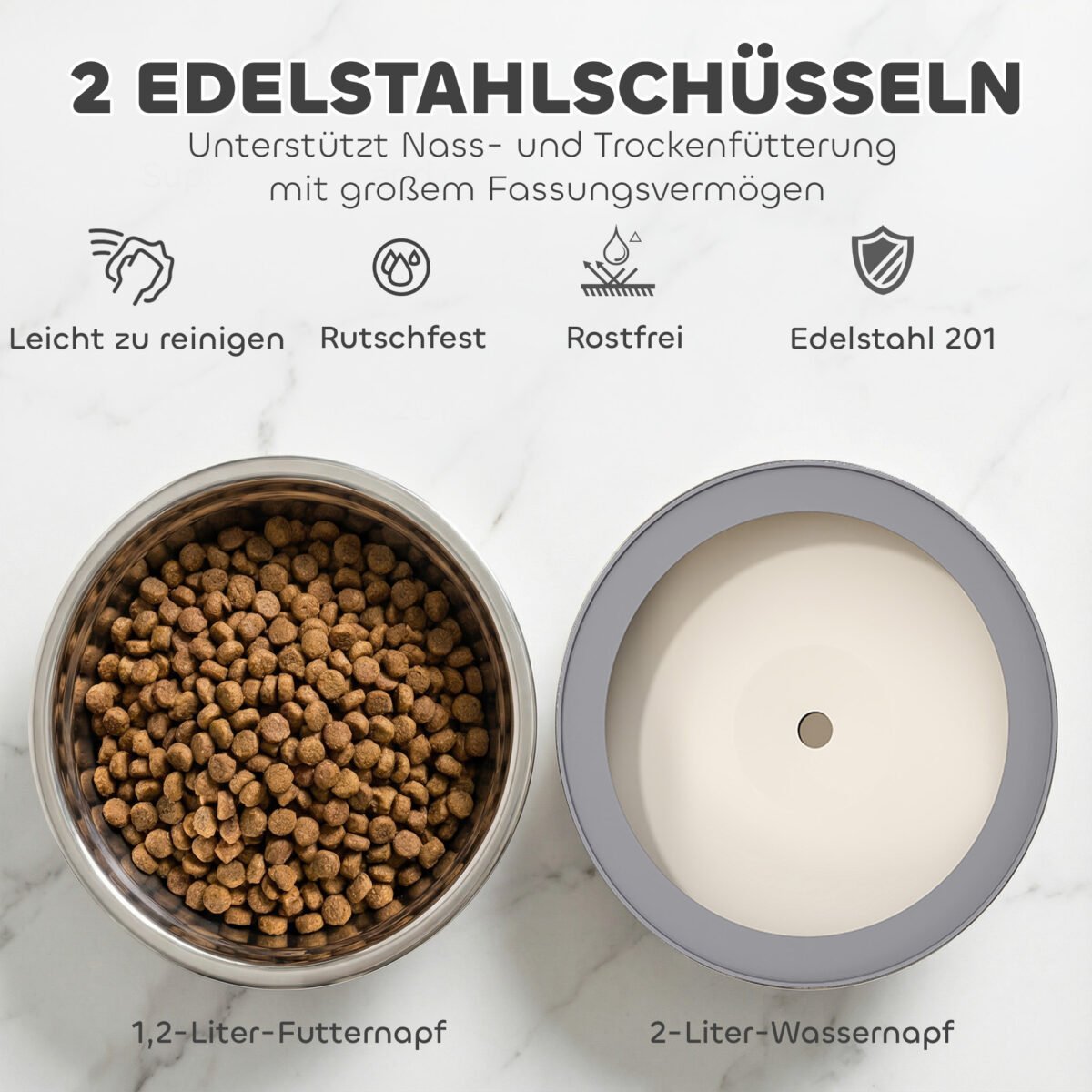 Reguliuojamo aukščio šunų šėryklė su 2 nerūdijančio plieno dubenėliais – Paveikslėlis 6