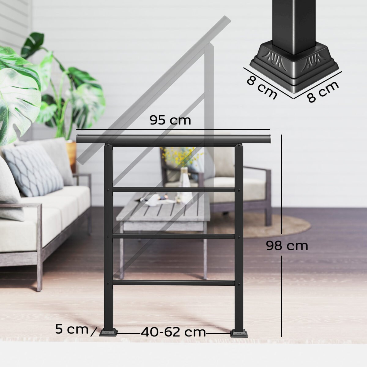 Reguliuojamo kampo laiptų turėklas 1-3 laipteliams – Paveikslėlis 3