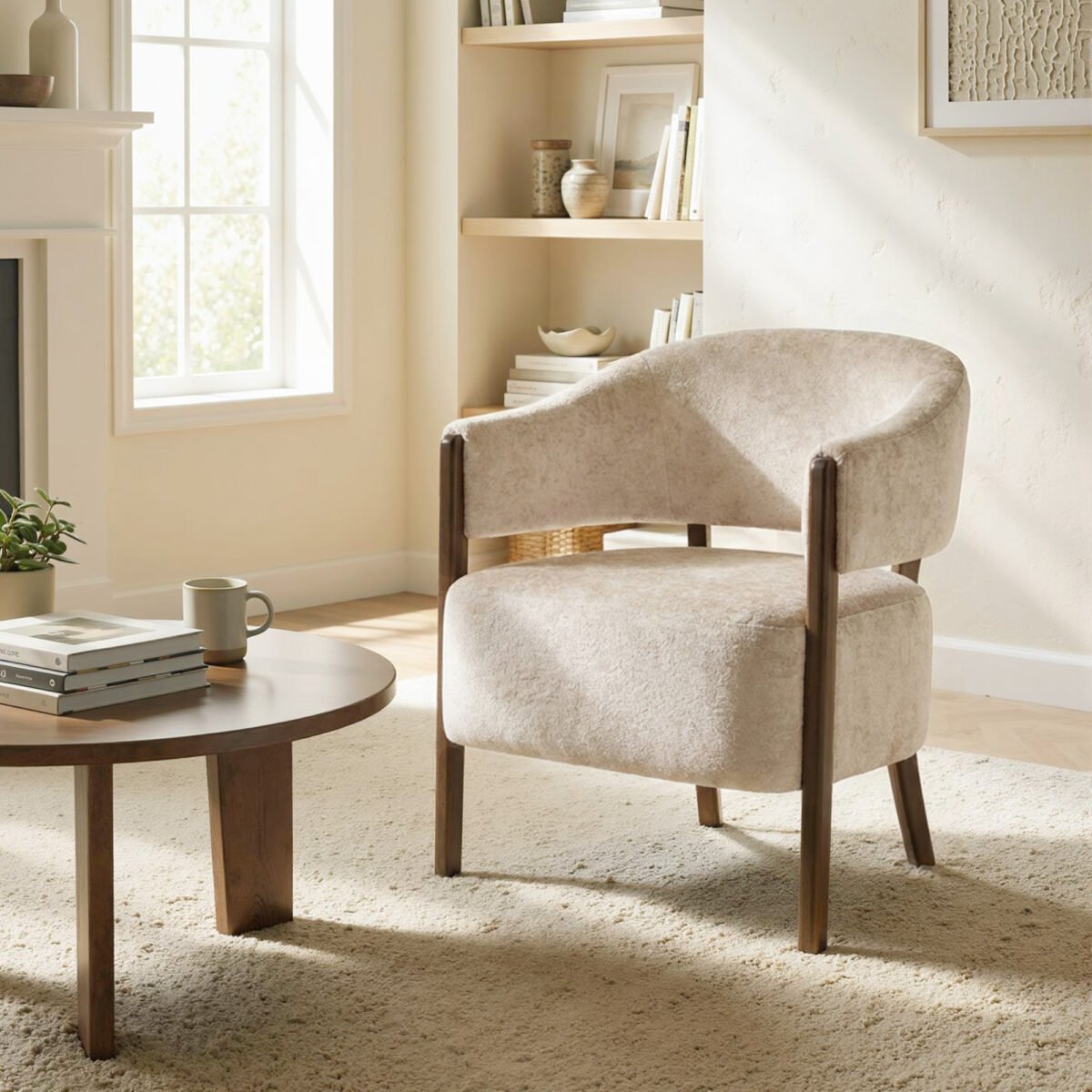 Šenilinis akcentinis fotelis su medžio masyvo rėmu – Paveikslėlis 8