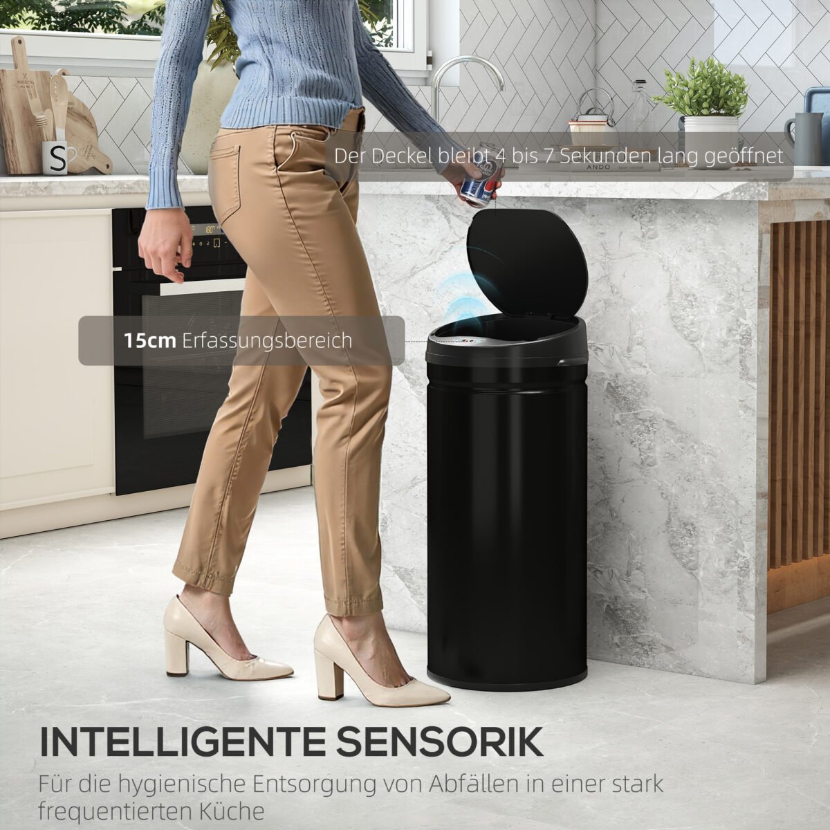 Sensorinė nerūdijančio plieno šiukšliadėžė su švelniu uždarymu, 42 l – Paveikslėlis 4