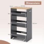 Siauras keturių aukštų virtuvės vežimėlis su rankena ir apsauginėmis juostomis (Pilka)