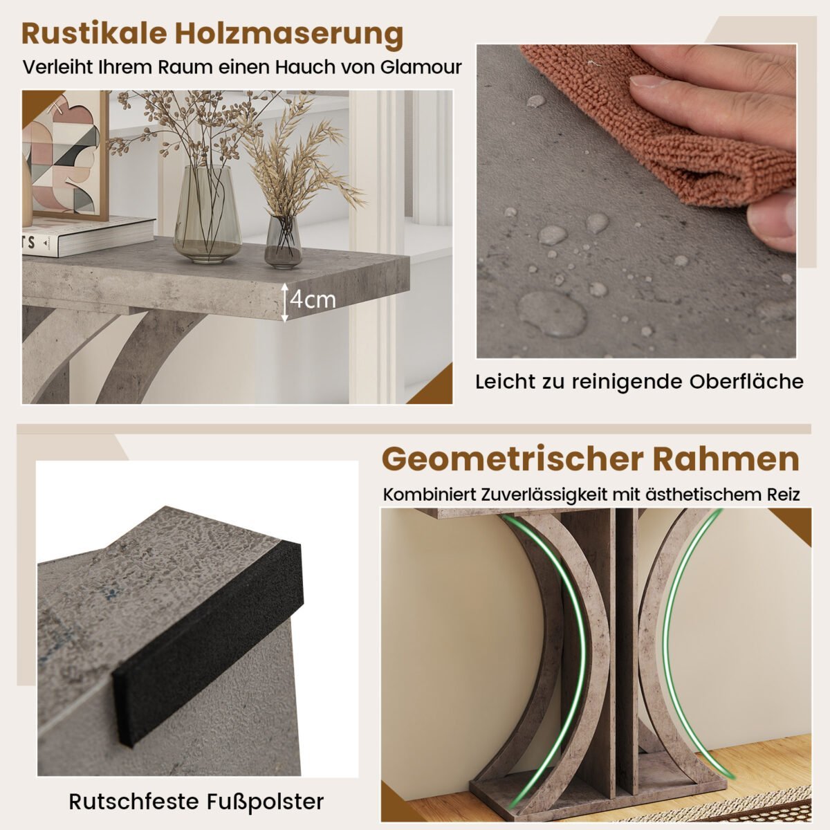 Siauras konsolinis stalas su geometriniu metaliniu rėmu (Pilka) – Paveikslėlis 5