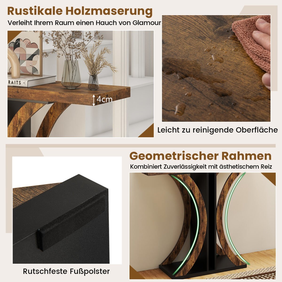 Siauras konsolinis staliukas su geometriniu metaliniu rėmu (Kaimiška ruda) – Paveikslėlis 5