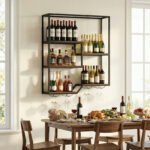 Sieninė vyno lentyna su butelių ir taurių laikikliais (Kaimiška ruda) – Paveikslėlis 5