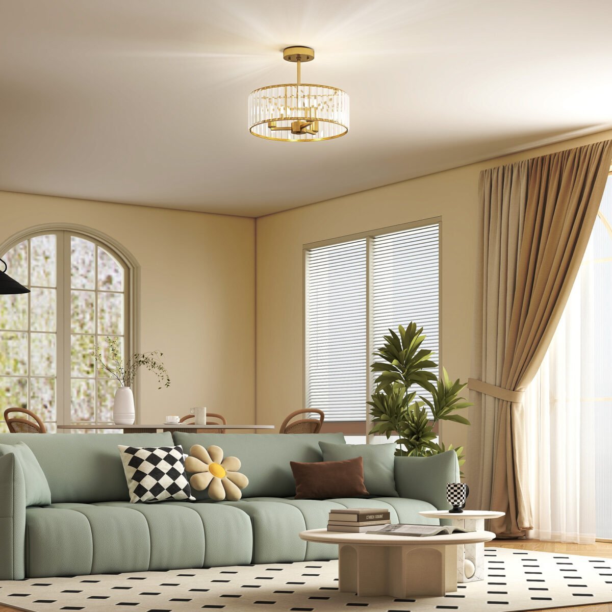 Sietyno dizaino lubų šviestuvas su kristalo gaubtu – Paveikslėlis 2