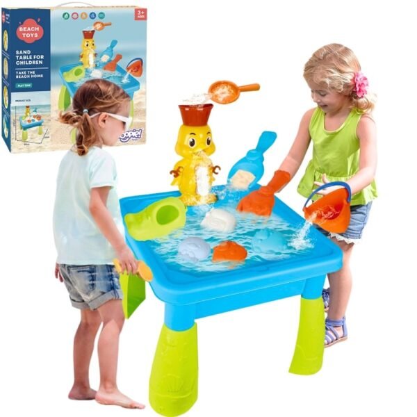 Smėlio ir vandens staliukas su anties kriokliu bei priedais