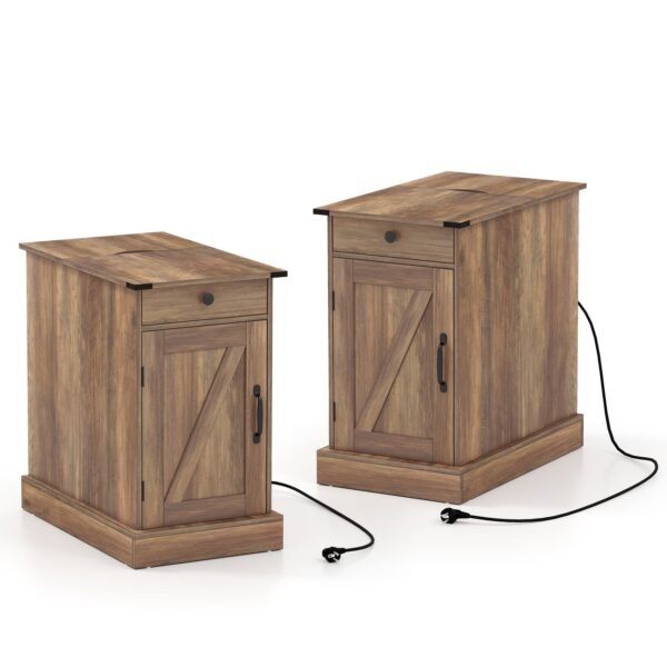 Šoniniai staliukai su integruota įkrovimo stotele ir išmaniu stalviršiu (Kaimiška ruda)