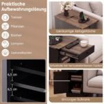 Šoninių staliukų komplektas su įkrovimo stotele ir atlenkiamu stalviršiu (Juoda)