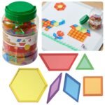 Spalvotos permatomos geometrinės figūros mozaikoms