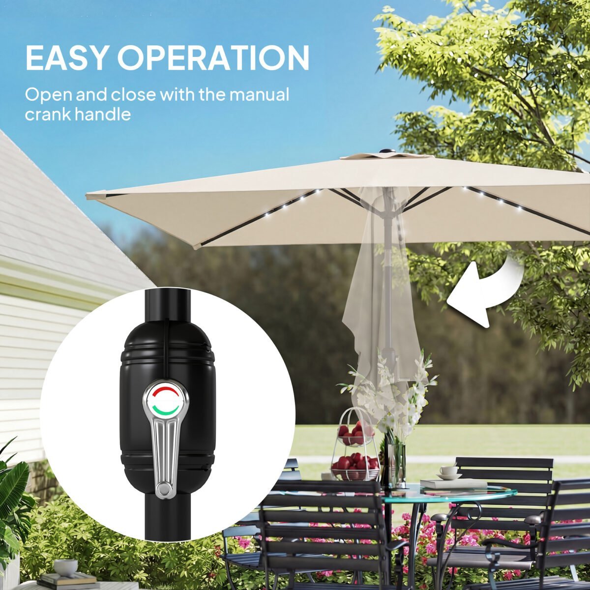 Stačiakampis terasos skėtis su saulės LED apšvietimu ir pasvirimo funkcija – Paveikslėlis 9