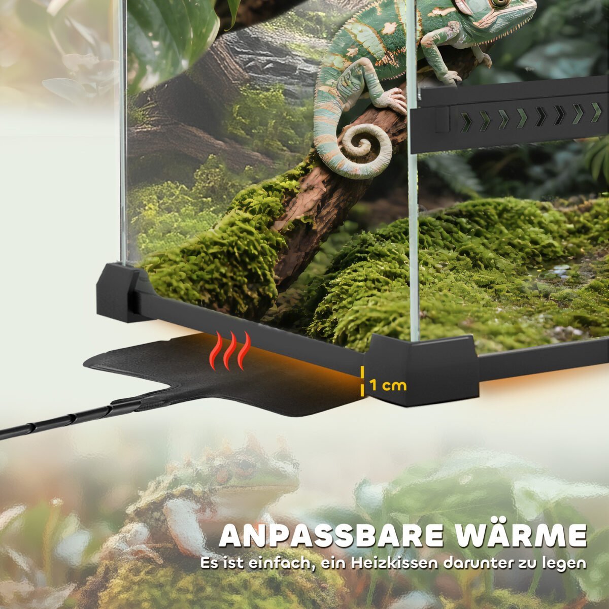 Stiklinis reptilijų terariumas su akmens imitacijos siena ir priekine ventiliacija, 48 l, 50 x 30 x 35 cm – Paveikslėlis 8