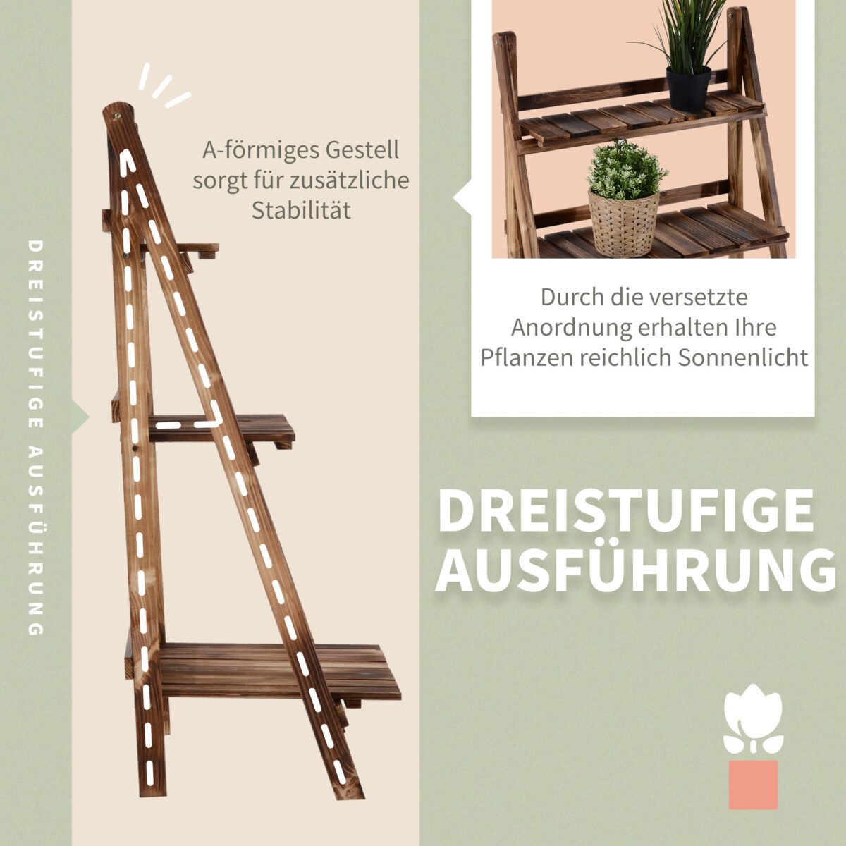 Sulankstomas 3 pakopų eglinis augalų stovas – Paveikslėlis 5