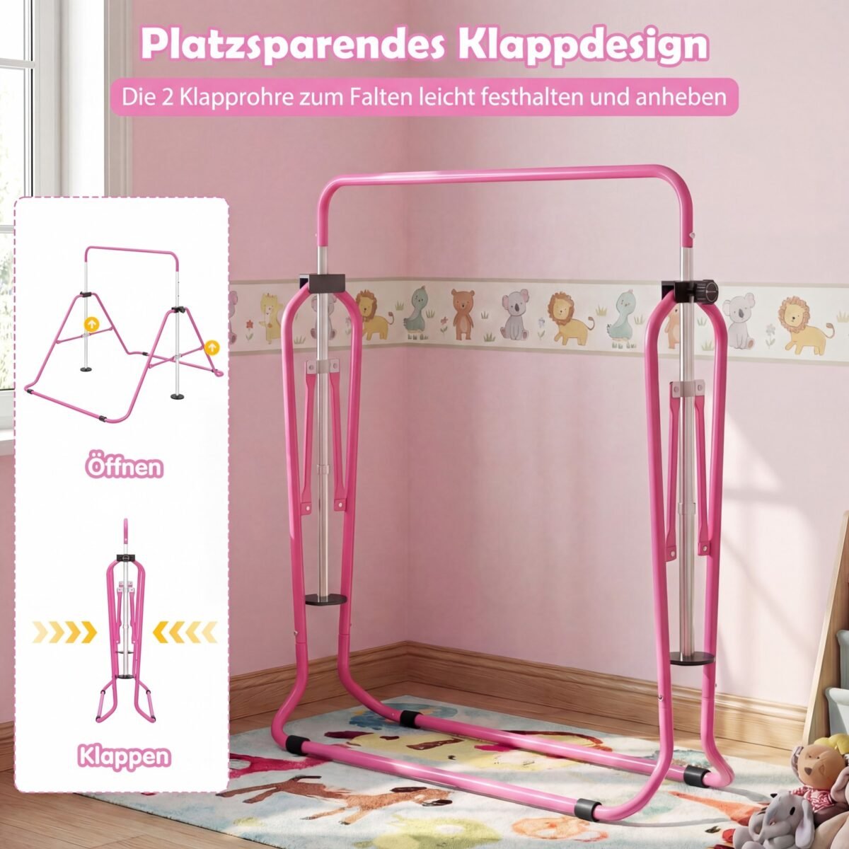 Sulankstomas ir reguliuojamo aukščio gimnastikos skersinis vaikams (Rožinė) – Paveikslėlis 4