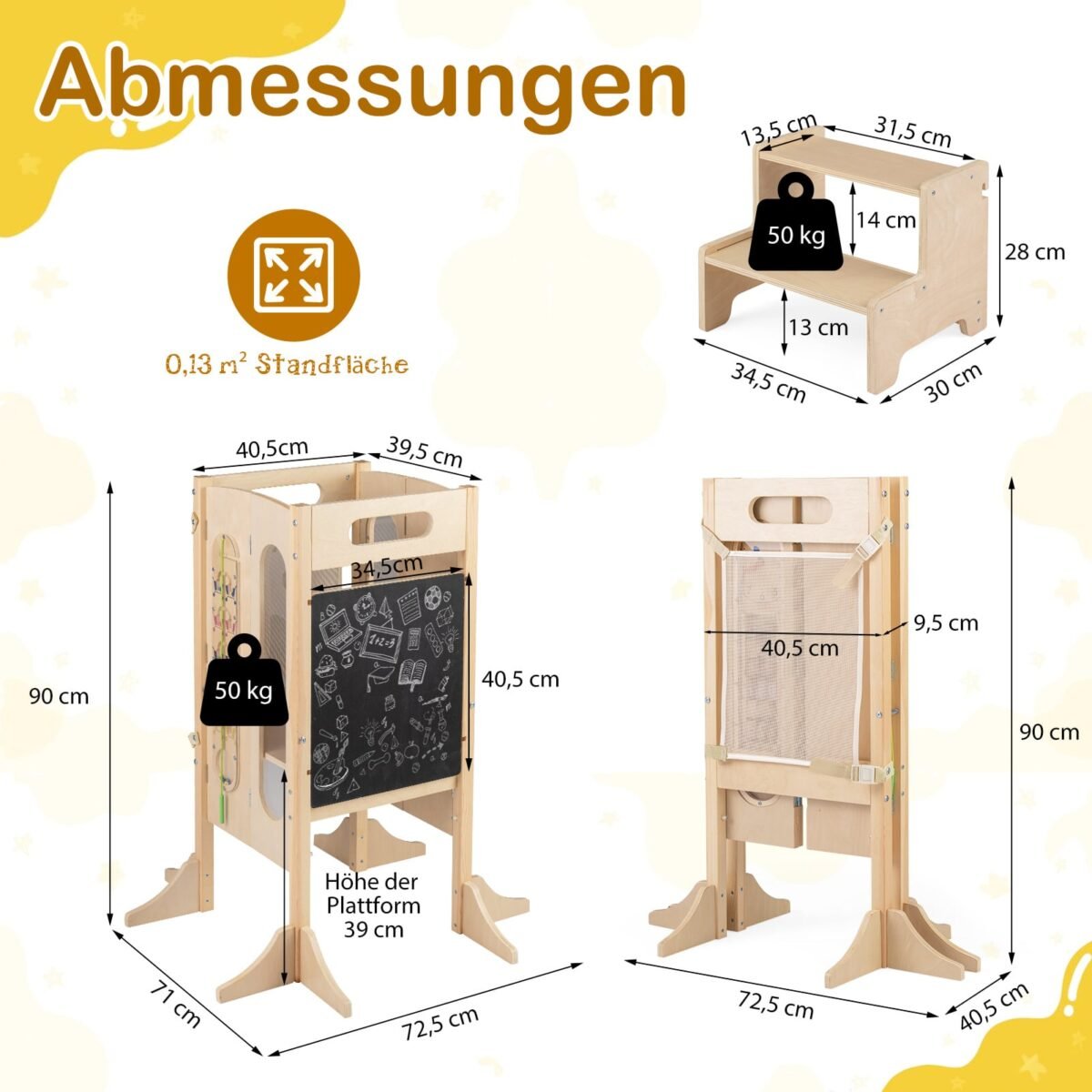 Sulankstomas mokomasis bokštas su 2 pakopų kėdute (Natūrali) – Paveikslėlis 2