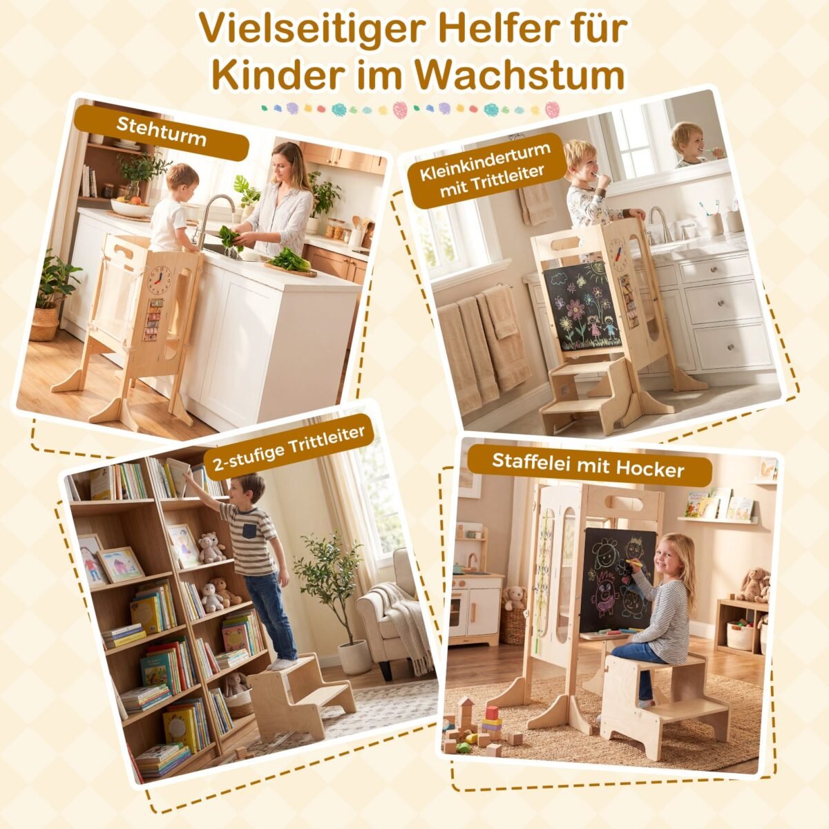 Sulankstomas mokomasis bokštas su 2 pakopų kėdute (Natūrali) – Paveikslėlis 3