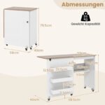 Sulankstomas siuvimo stalas su ratukais ir integruotomis daiktadėžėmis (Balta) – Paveikslėlis 2