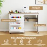 Sulankstomas siuvimo stalas su ratukais ir integruotomis daiktadėžėmis (Balta) – Paveikslėlis 5