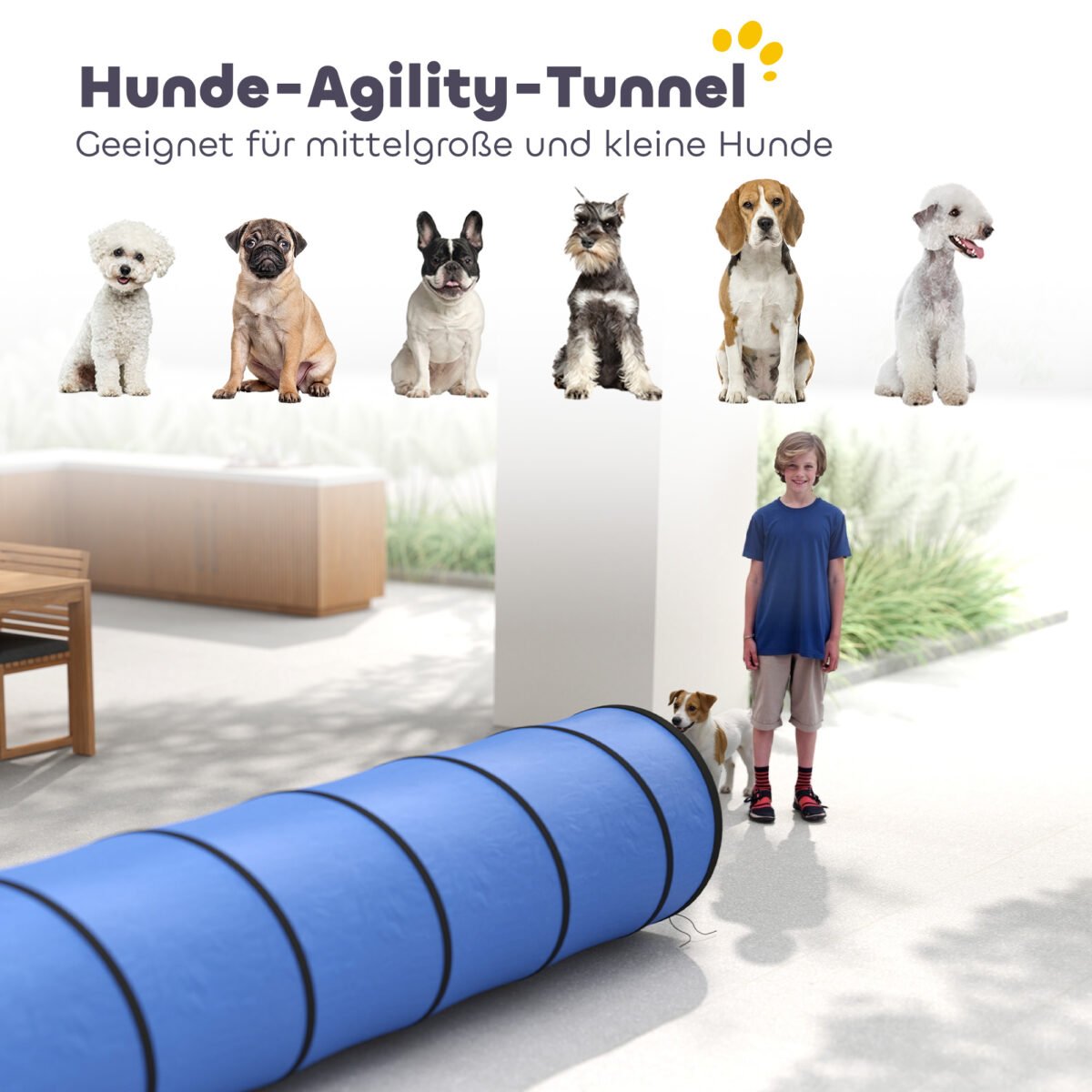 Šunų agility tunelis 300 x 50 cm su tvirtinimo kuoliukais ir nešiojimo krepšiu – Paveikslėlis 4