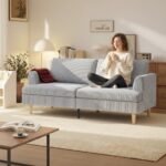 Trivietė sofa su kordo audinio apmušalais – Paveikslėlis 2