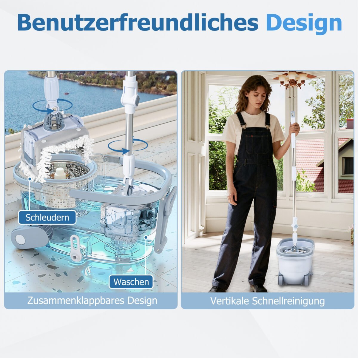 Universalus grindų plovimo rinkinys su kibiru ir dviejų tipų šluostėmis (Mėlyna) – Paveikslėlis 2