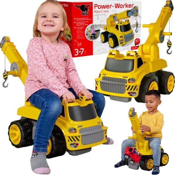 Vaikiškas paspirtukas su kranu daiktams pakelti