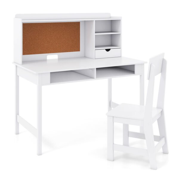 Vaikiškas rašomasis stalas su kėde ir kamštine lenta (Balta)