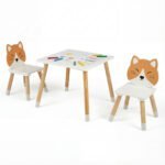 Vaikiškas staliukas su 2 kėdėmis ir medinėmis kojomis (Balta)
