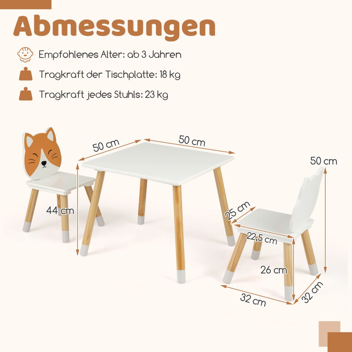 Vaikiškas staliukas su 2 kėdėmis ir medinėmis kojomis (Balta) – Paveikslėlis 3