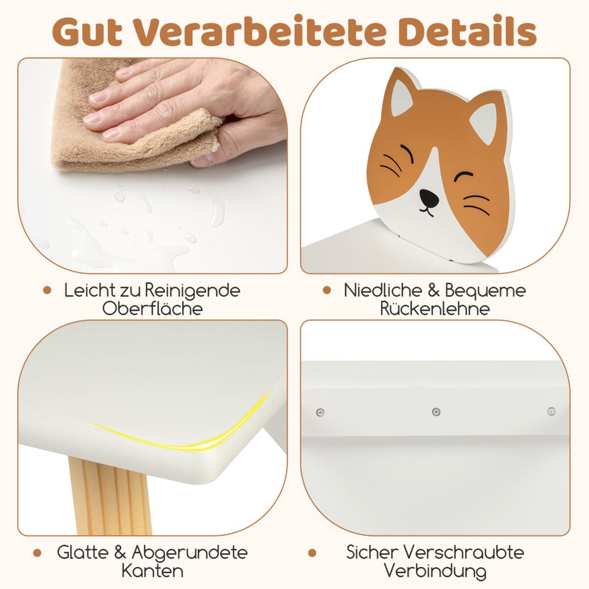 Vaikiškas staliukas su 2 kėdėmis ir medinėmis kojomis (Balta) – Paveikslėlis 4