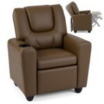 Vaikų fotelis su reguliuojama atlošo funkcija ir kojų atrama (Ruda)