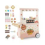 Vaikų medinis žaidimų maisto vagonėlis su picos krosnele (Rožinė)