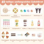 Vaikų medinis žaidimų maisto vagonėlis su picos krosnele (Rožinė) – Paveikslėlis 5